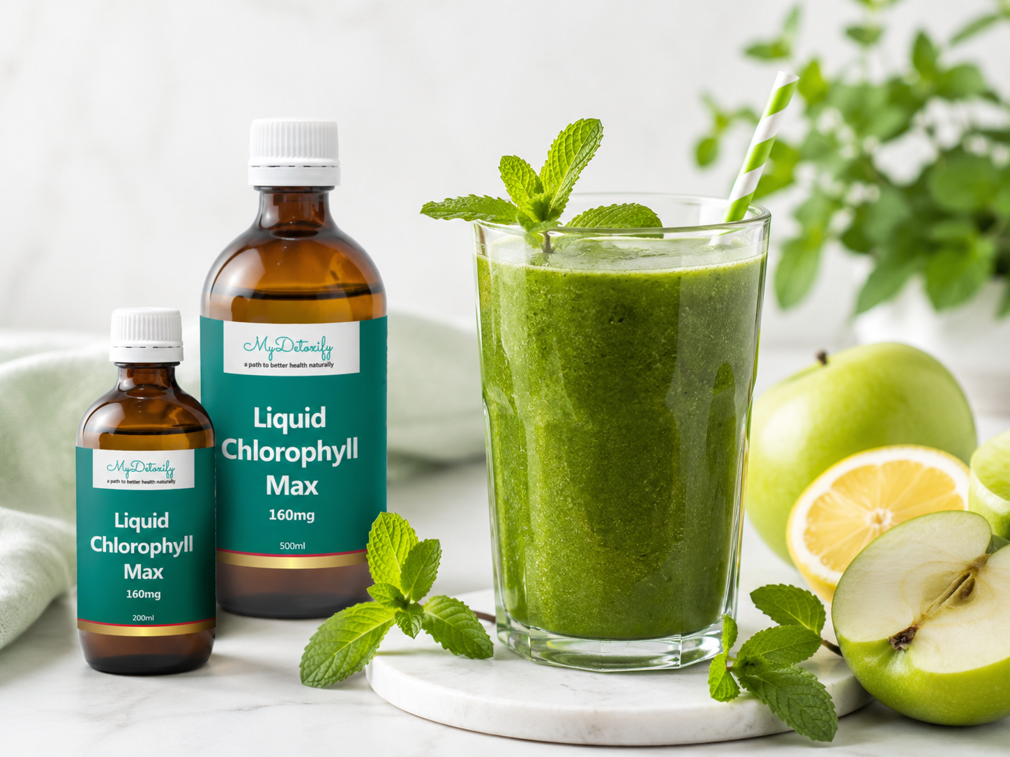 Green apple chlorophyll drink, liquid chlorophyll recipe, chlorophyll drink recipe, green apple drink, My Detoxify Liquid Chlorophyll Max.